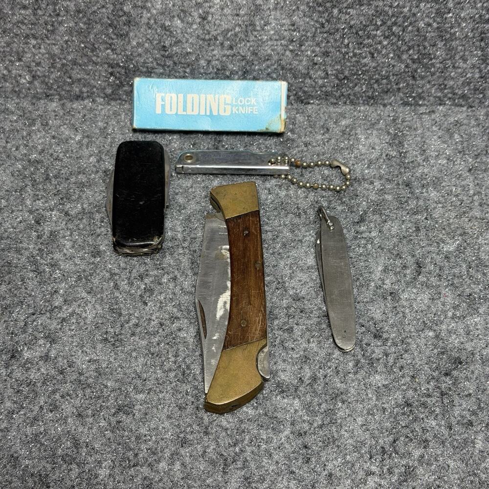 Vintage Lot Of (5) Folding Knives & Multi Tool Lock Knifes Stainless Steel